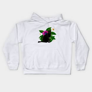 Floral Black Cat Kids Hoodie